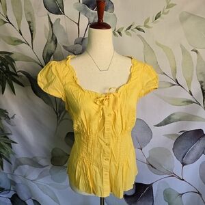 ALLISON TAYLOR | Ruched Puff Sleeve Top in Yellow sz L